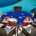 thumbnail image 5 of Blue Gnomes Christmas Round Tablecloth 55-60 Inch Round Fitted Table Cloth with Elastic Edge, Snowflake Xmas Poinsettia Waterproof Table Cover Protector for Outdoor Picnic Party Dining, 5 of 6