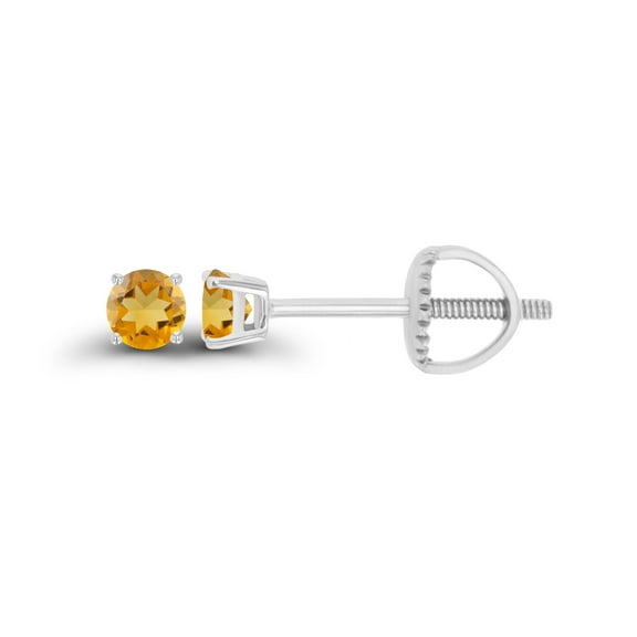 Decadence 925 Sterling Silver 3mm Round Natural Citrine November Birthstone Screwback Stud Earrings
