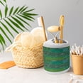 thumbnail image 4 of Ambesonne Floral Soap Dispenser & Toothbrush Holder Set, Curly Ornaments in Squares, 2 Pcs, Emerald Jade Green, 4 of 5
