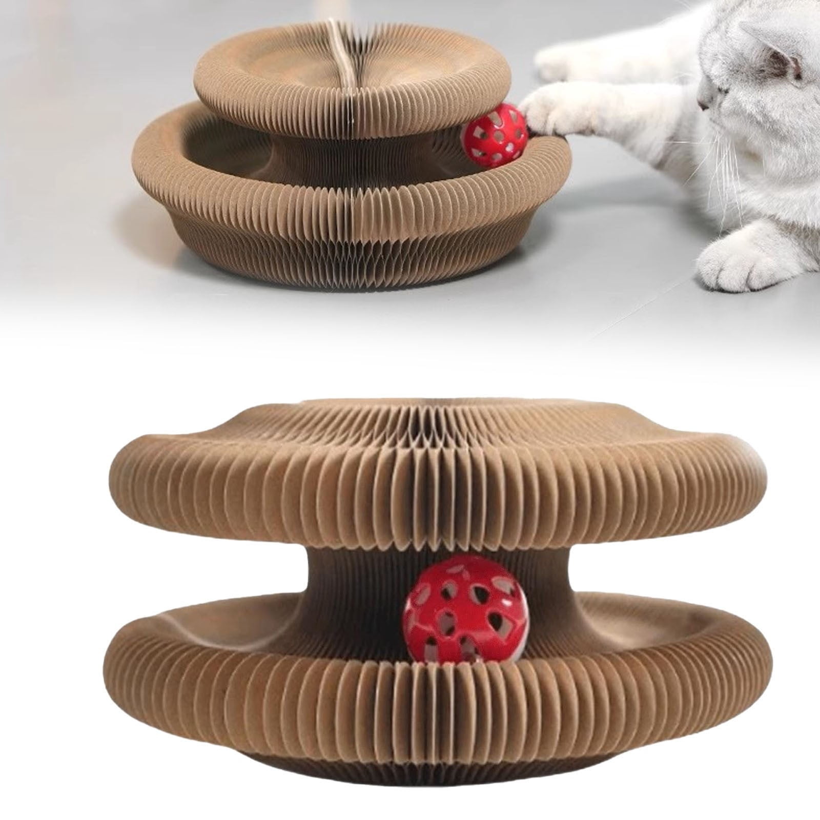Nallwabiu Magic Organ Cat Toy – Foldable Interactive Scratching Board with Bell Ball for Cats (1pc, Red)