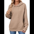 thumbnail image 1 of Sudadera con Capucha para Mujer, Informal, de Larga, con Cordón Ajustable, Estilo Waffle, Holgada, con Bolsillo. Caqui L, 1 of 10
