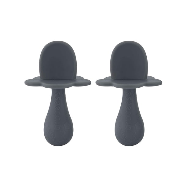 .Grabease Juego de 2 Cucharas para alimentación , 3+ Meses, Ergonómicas, Libre de BPA, Silicon, Gris