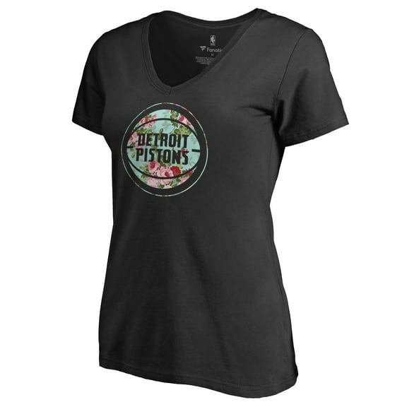 Women's Black Detroit Pistons Lovely V-Neck T-Shirt