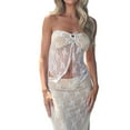 thumbnail image 3 of Biekopu Women’s 2 Piece Summer Outfits, Strapless Drawstring Lace Tube Tops + Long Skirt Set, 3 of 6