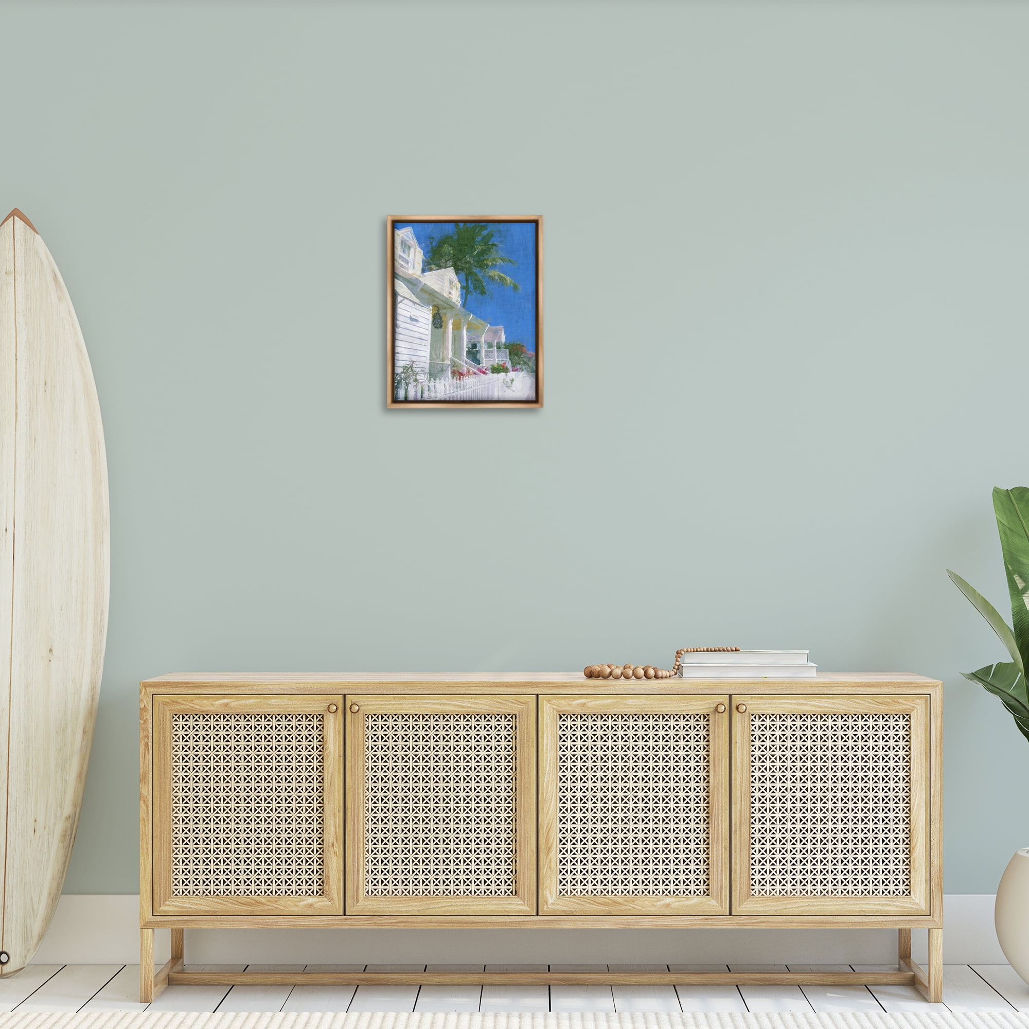 Stupell Industries White Coastal Cottage Coastal Painting Brown Floater Framed Canvas Art Print Wall Art, 17 x 21