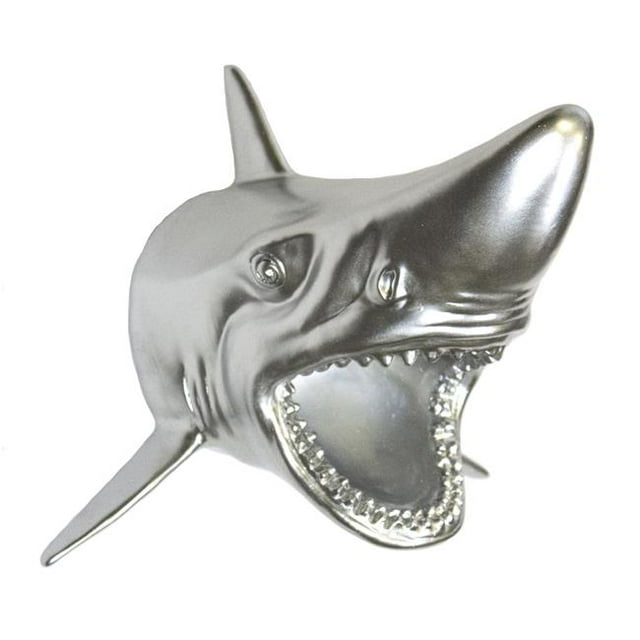 Benzara BM188310 Decorative Polyresin Shark Head Wall Decor - Silver