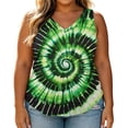 thumbnail image 4 of Women Plus Size Sleeveless V-Neck Tie Dye Tank Top, Loose Flowy Curved Hem Casual Summer Blouse, 4 of 8