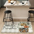 thumbnail image 5 of Fall Thanksgiving Pumpkin Kitchen Rugs Set of 2,Eucalyptus Buffalo Plaid Farmhouse Floor Mats and Rugs Non Skid Washable for Kitchen Home Decor (Orange 17"x47"+17"x30"), 5 of 6