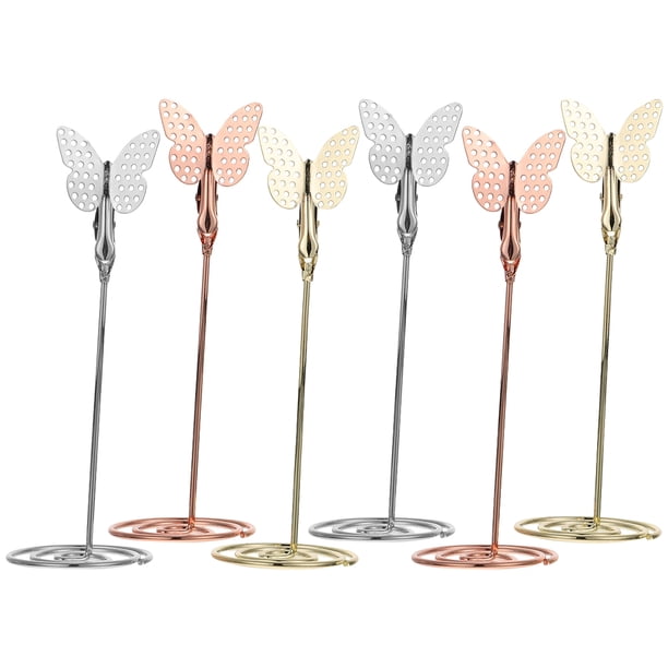 KAKOWELY 6 soportes para números de mesa, porta tarjetas, menús de mariposa, clips para notas, para bodas