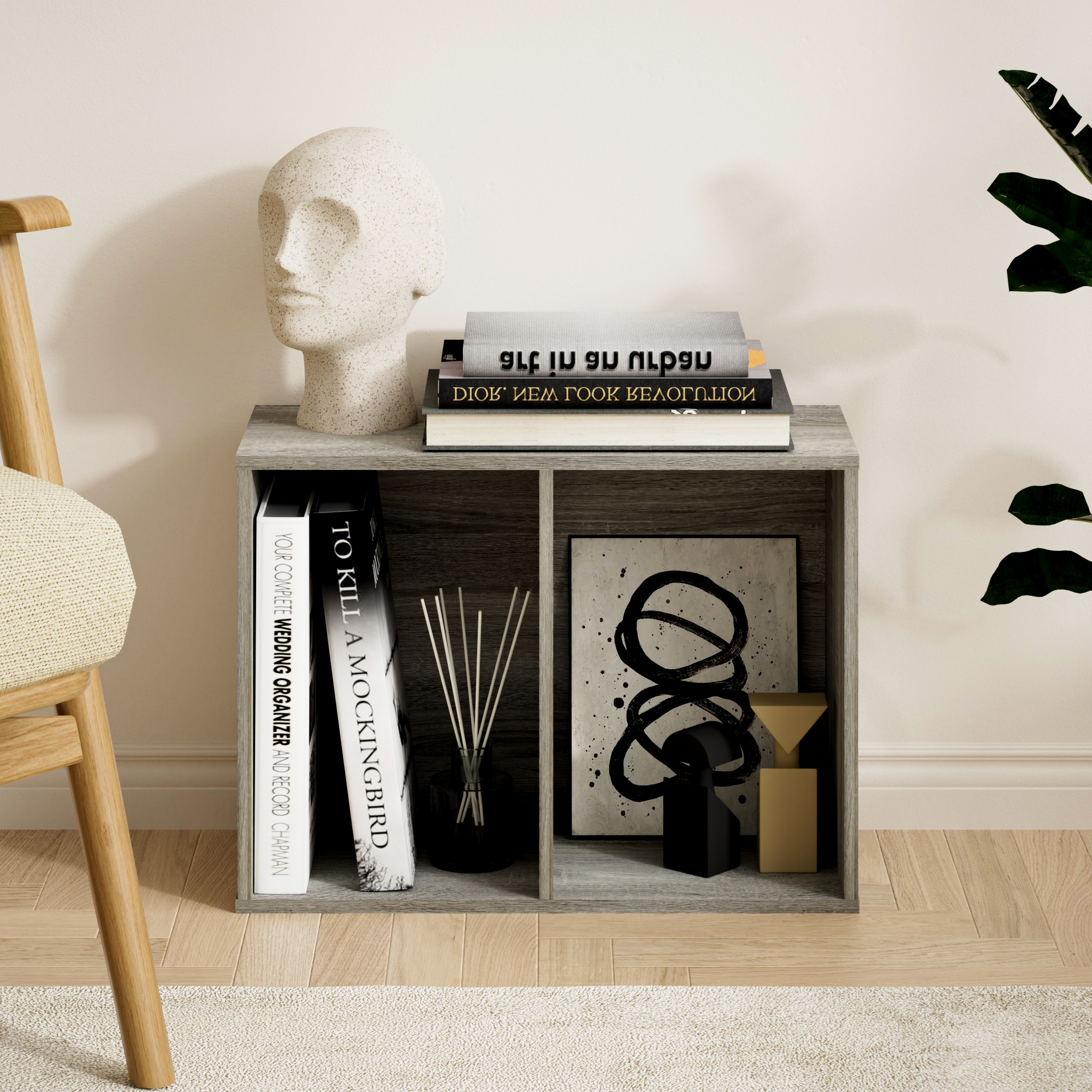 HOMLUX 9" x 16" x 21" Storage Shelf 2 Tier Cube Bookcase, Suitable for Small Space, Gray