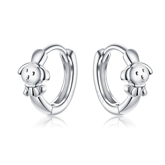 Cute Dog Small Hoop Earrings Sterling Silver Cartilage Studs for Women