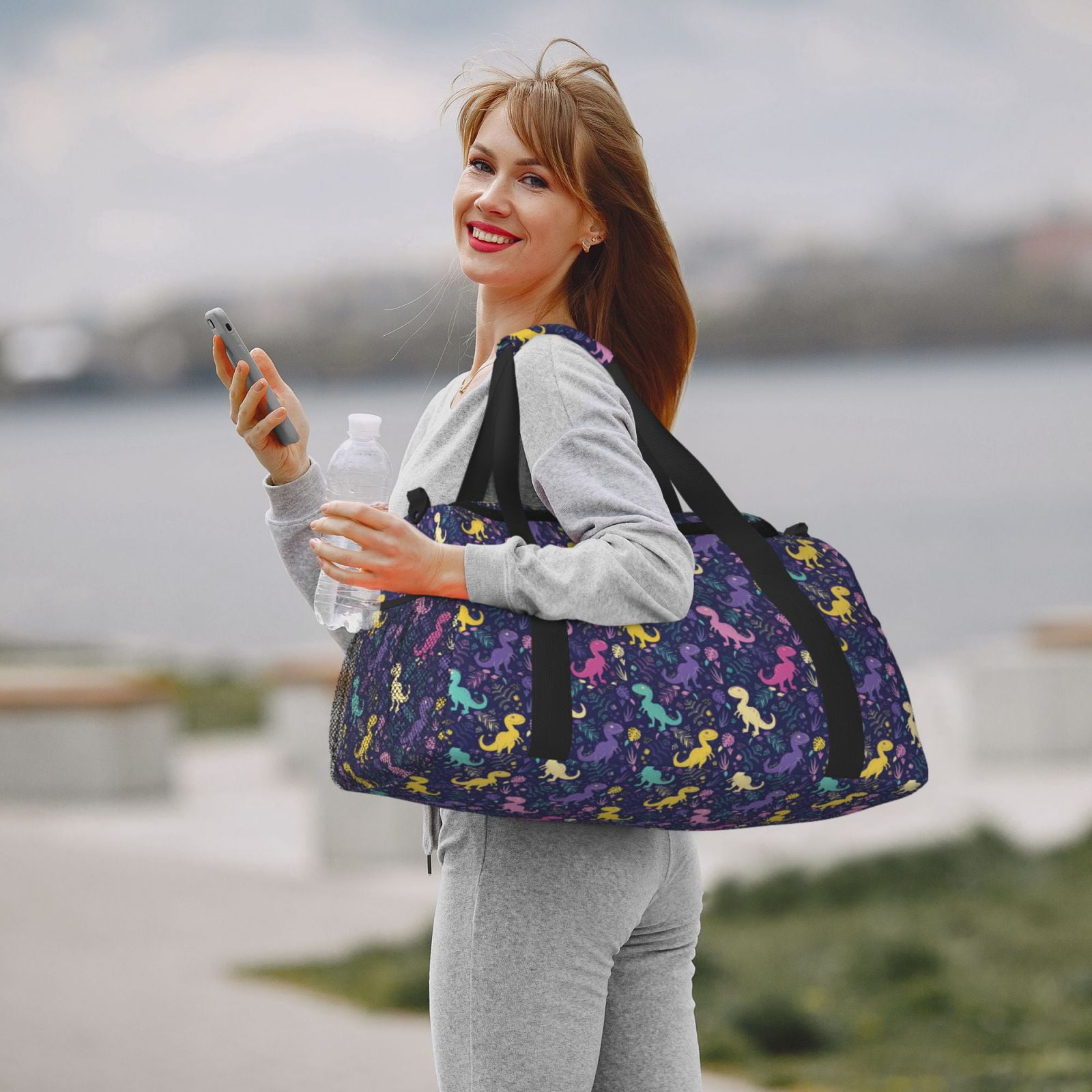 Fuzoiu Colorful Dinosaur Print Travel Duffle Bag,Carry On Tote Bags,Duffel Bag,Sport Gym Bag, Hospital Bag for Labor and Delivery, Overnight Bag,Luggage Bag
