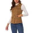 thumbnail image 4 of INSPIRE CHIC Women's Utility Cargo Vest Button Front Sleeveless Faux Suede Jacket with Pockets S Caramel, 4 of 6