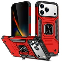 Hotpom for iPhone 17 Pro Case Dual Layer Rugged Shockproof Protection with 360° Rotating Stand and Car Mount Capability, Mobile Security Travel Accessory, Red