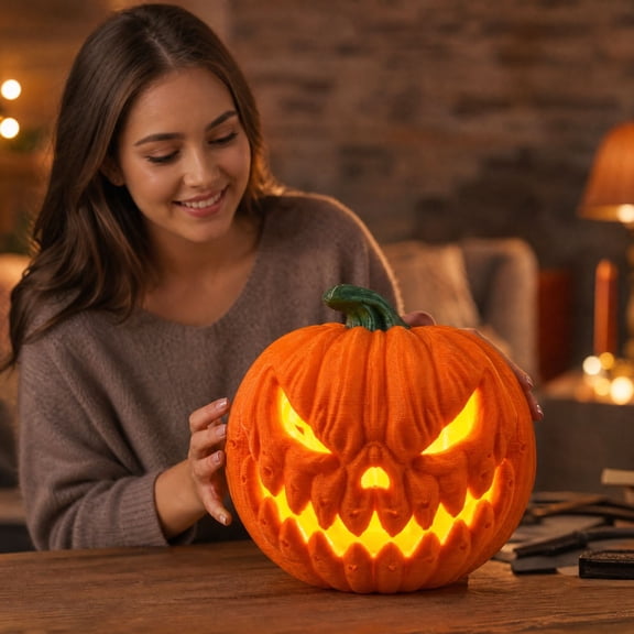 Halloween Decorations Indoor Glowing Pumpkin Lantern, 3.74 x 3.54 Inch Light‑Up Scary Pumpkin Lamp for Indoor Outdoor Party Scene Layout Decoration Orange