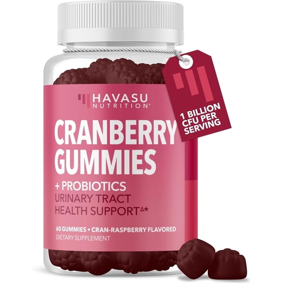 Havasu Nutrition Cranberry Gummies for Women with Probiotics, 1B CFU, Cran-Raspberry Flavor, 60 Count