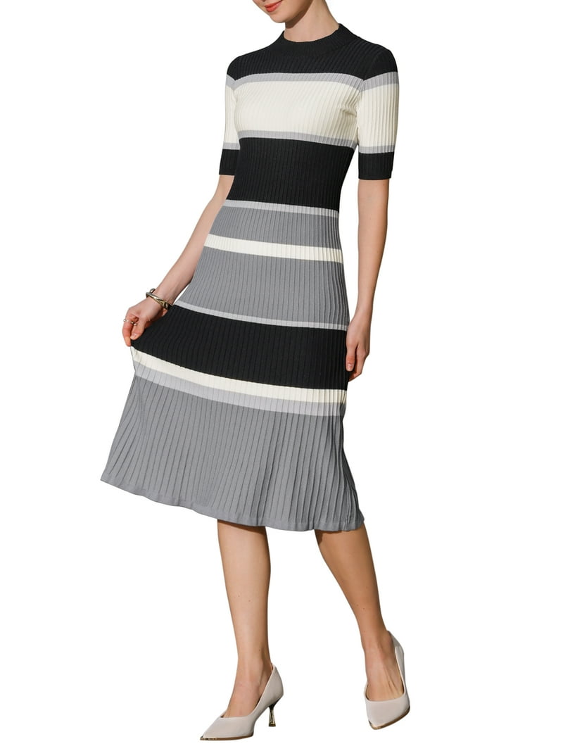 Inspire Chic Women's Knit Striped Dresses Short Sleeve Midi Ribbed Sweater Dress L Grey, Size: Large, Orange Inspire Chic Women's Knit Striped Dresses Short Sleeve Midi Ribbed Sweater Dress L Grey, Size: Large, Orange