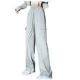 thumbnail image 2 of IROINNID Women's Pants Cargo Pants High Waist Drawstring Solid Loose Fit Versatile Pants,Gray, 2 of 7