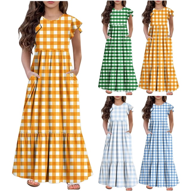 Tranfacy Robes d'Été pour Ados, Robes d'Été pour Filles, Robe d'Été pour Filles de 6 à 12 Ans à Manches Courtes, Col Rond, Décontractée, à Pois, Robe Longue Ample et Confortable