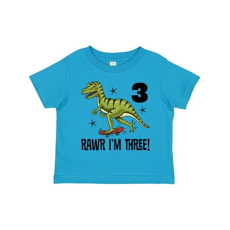 

Inktastic 3rd Birthday Dinosaur Skateboarding Gift Toddler Boy Girl T-Shirt