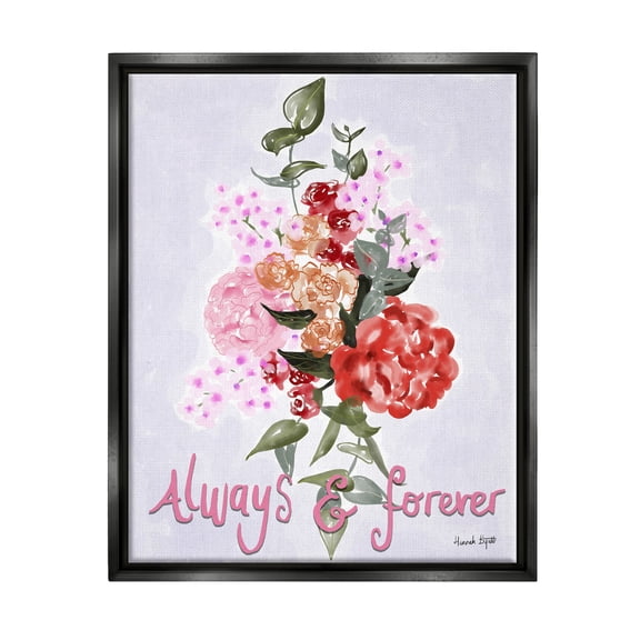 Stupell Industries Always & Forever Flowers Botanical & Floral Painting Black Floater Framed Art Print Wall Art, 17 x 21