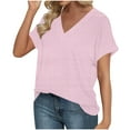 thumbnail image 4 of Deep V Neck Womens Tops Curved Hem Shirts for Women Fashion Trendy Blouses Casual Loose Fit Tees Tops Pink,L, 4 of 6