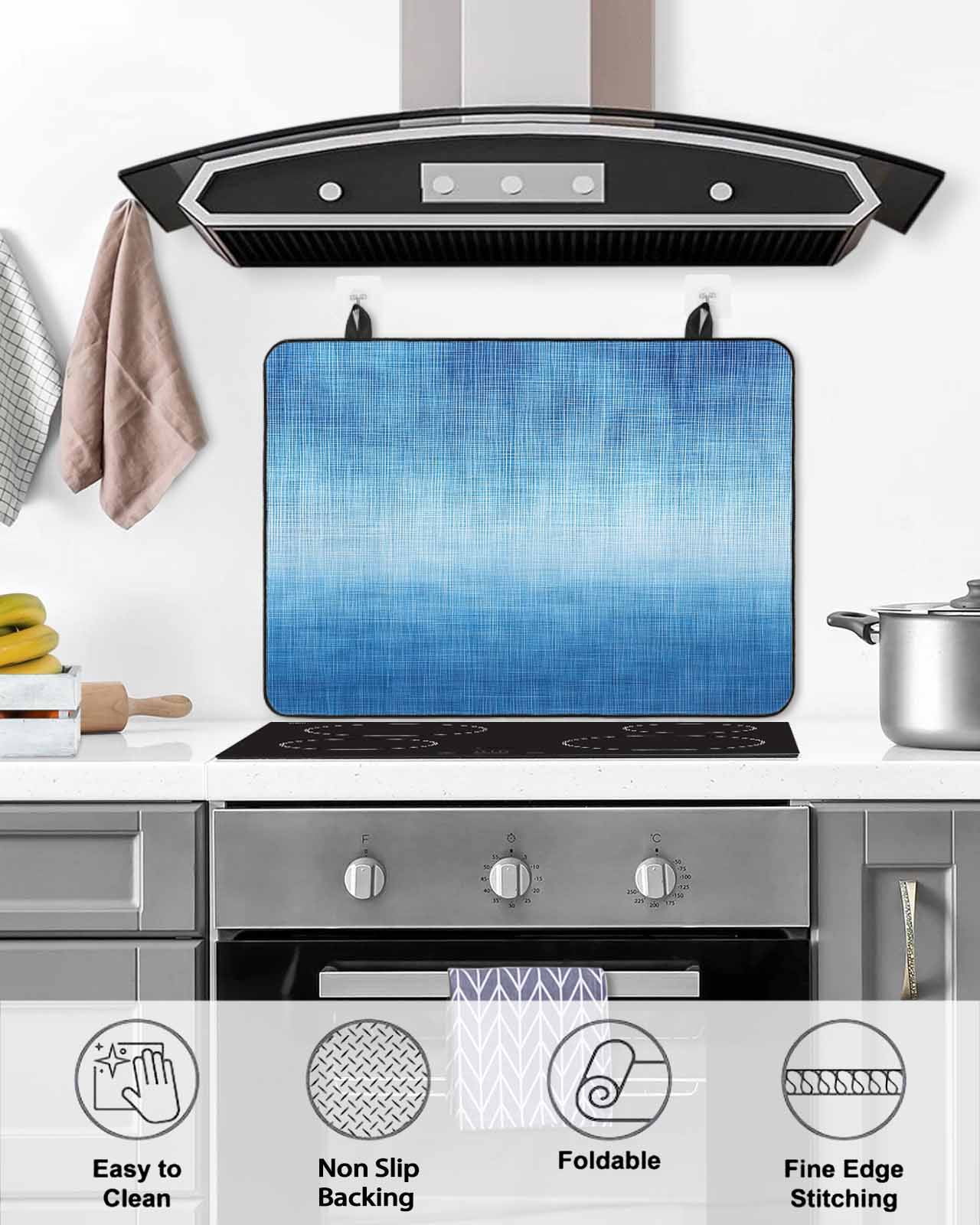 nqOlkjepod Large Induction Cooktop Protector Mat 31"x24", Blue Ombre Stove Top Covers for Electric Stove, Vintage Chic Gradient Abstract Texture Art Stove Burner Cover Mats, Glass Top Stove Cover