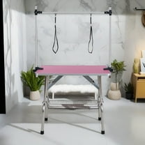 Demi Bonn 46" Pet Grooming Table for Large Dogs Adjustable Height Portable Trimming Table Drying Table w/Arm/Noose/Mesh Tray, Pink