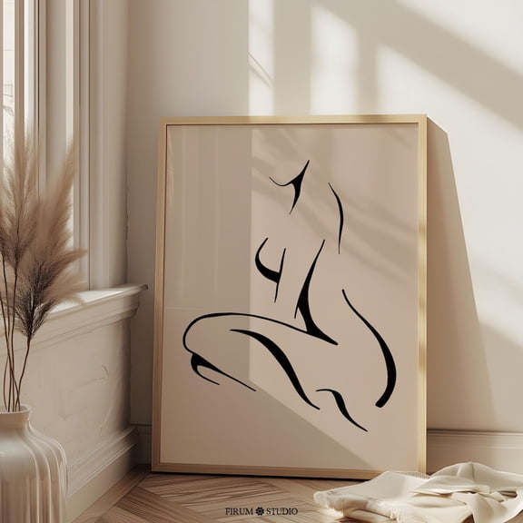 Woman Body Line Art, Beige Black Print, Female Minimalist Print, Feminine Wall Decor, Neutral Bathroom Wall Poster, UNFRAMED PAPER POSTER, Home Decor, Vintage Gift, Living Room Dercor