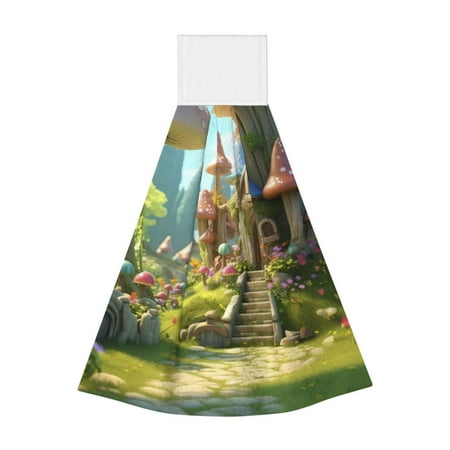 

Lukts Cute Mushroom Town A for Coral Fleece Velcro Towel Suitable for Bathroom Kitchen Hanging Absorbent Towel Household Items
