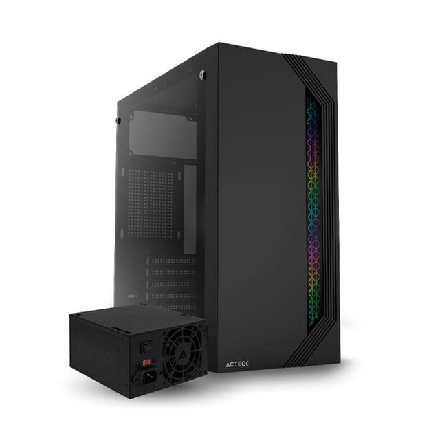 Gabinete ACTECK VIKEN GM434 ATX Media Torre Fuente 500W Cristal Templado Negro AC-935692