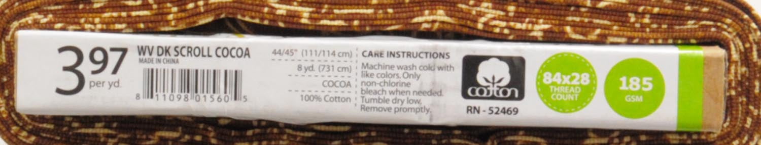 Waverly Inspirations 45" 100% Cotton Scroll Sewing & Crafting Fabrics, 8 yd By the Bolt, Cocoa
