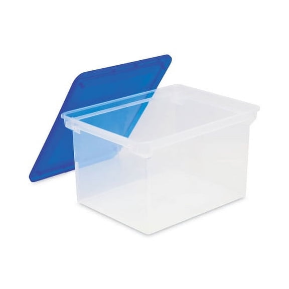 Storex Plastic File Tote, Letter/Legal Files, 18.5" x 14.25" x 10.88", Clear/Blue, Each