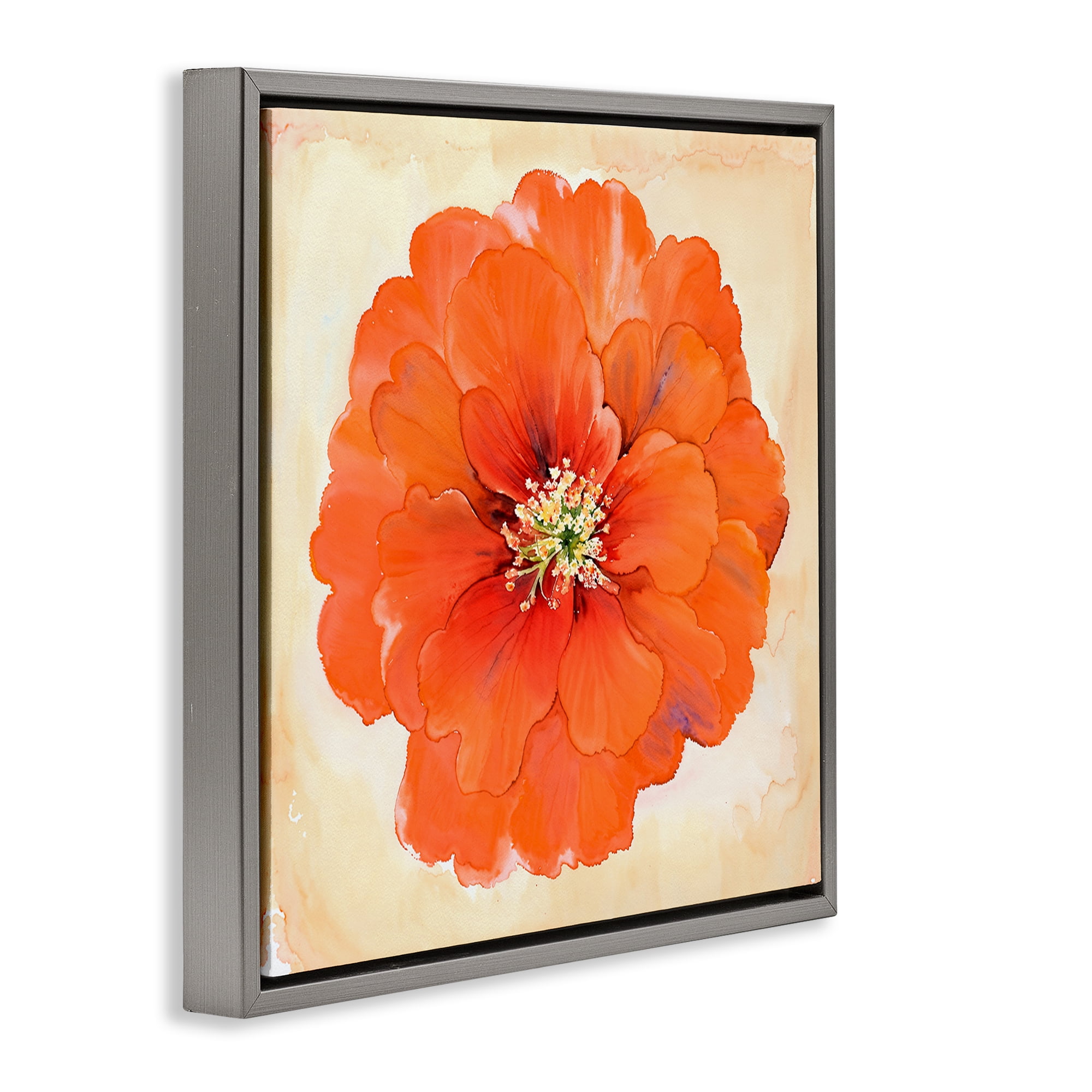Stupell Industries Mixed Media Flowers Plants & Flowers Painting Gray Floater Framed Canvas Art Print Wall Art, 25 x 25