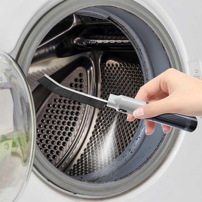 ABPETE Hard Bristle Crevice Cleaning Brush with Spray Bottle, Grout Cleaner Tool with Stiff Bristles for Tight Spaces, Gap Cleaning Brush for Toilet, Bathroom, Kitchen Surfaces (2, Blue)