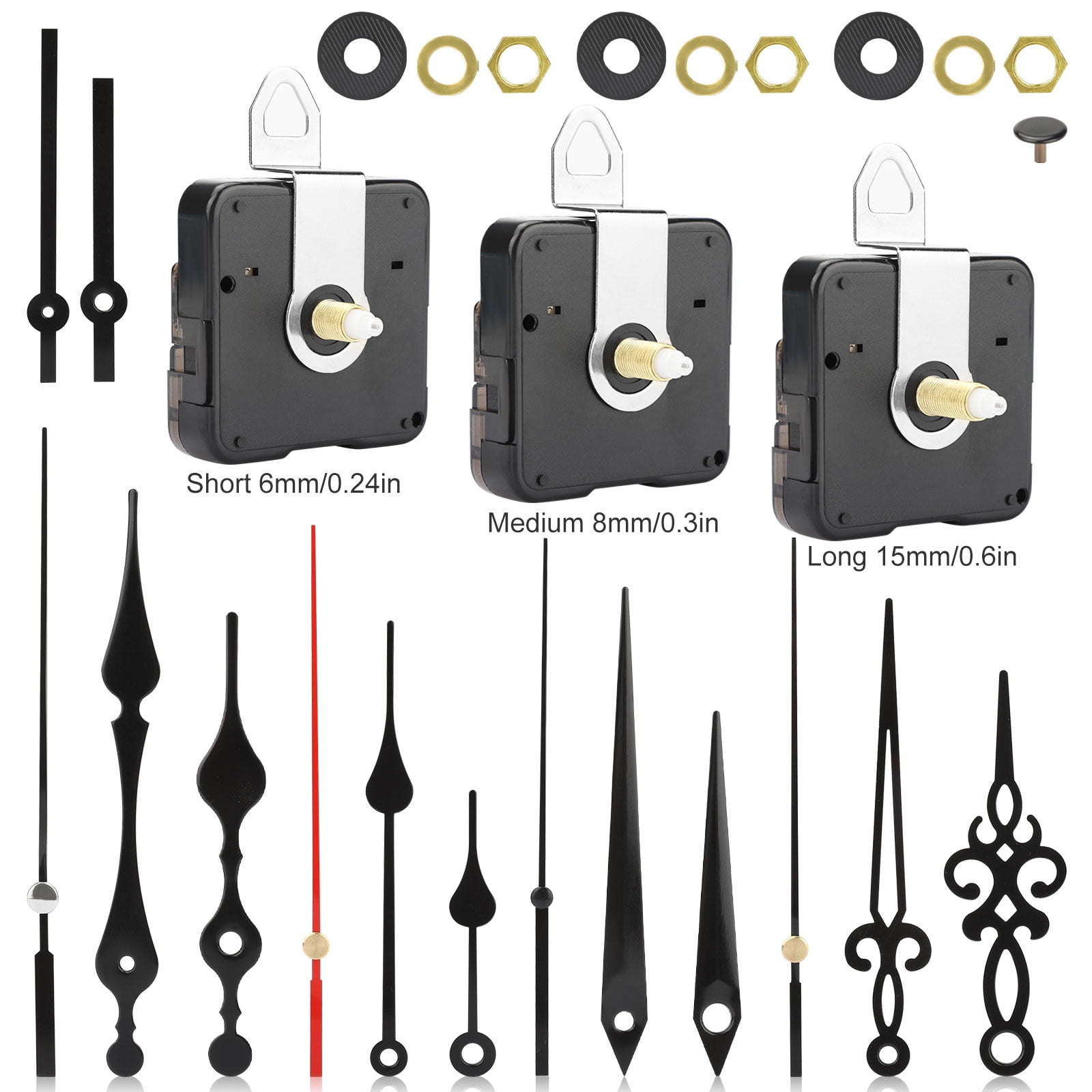 Black High Torque Long Shaft Clock Movement Mechanism With 12 Inch Spade Hands 