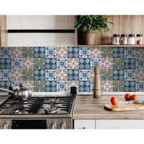 HomeRoots 8" X 8" Agean Linda Removable Peel and Stick Tiles Bluen Green