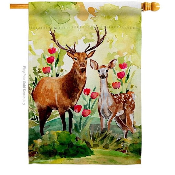 Angeleno Heritage H137575-BO Woodland Deers Animals Wildlife 28 x 40 in. Double-Sided Decorative Vertical House Flags for Decoration Banner Garden Yard Gift