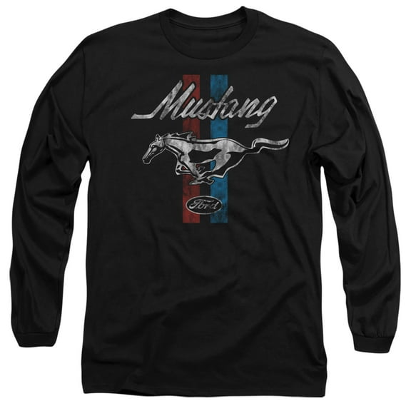 Ford Mustang Stripes Unisex Adult Long-Sleeve T Shirt, Black,Large