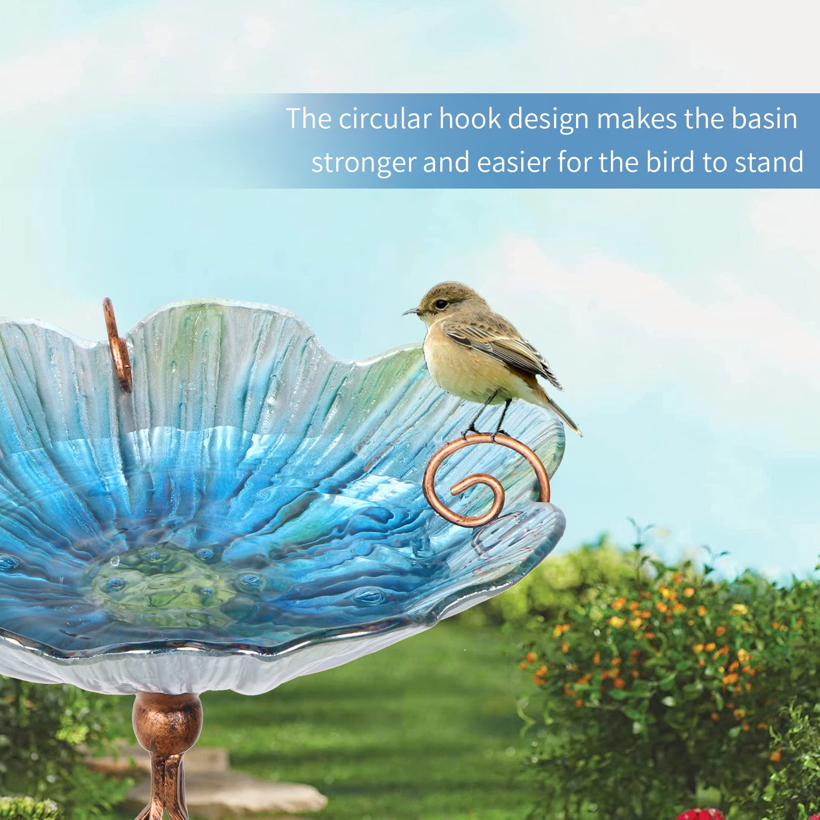MUMTOP 31" Height Outdoor Glass Bird Feeder Bath, Blue