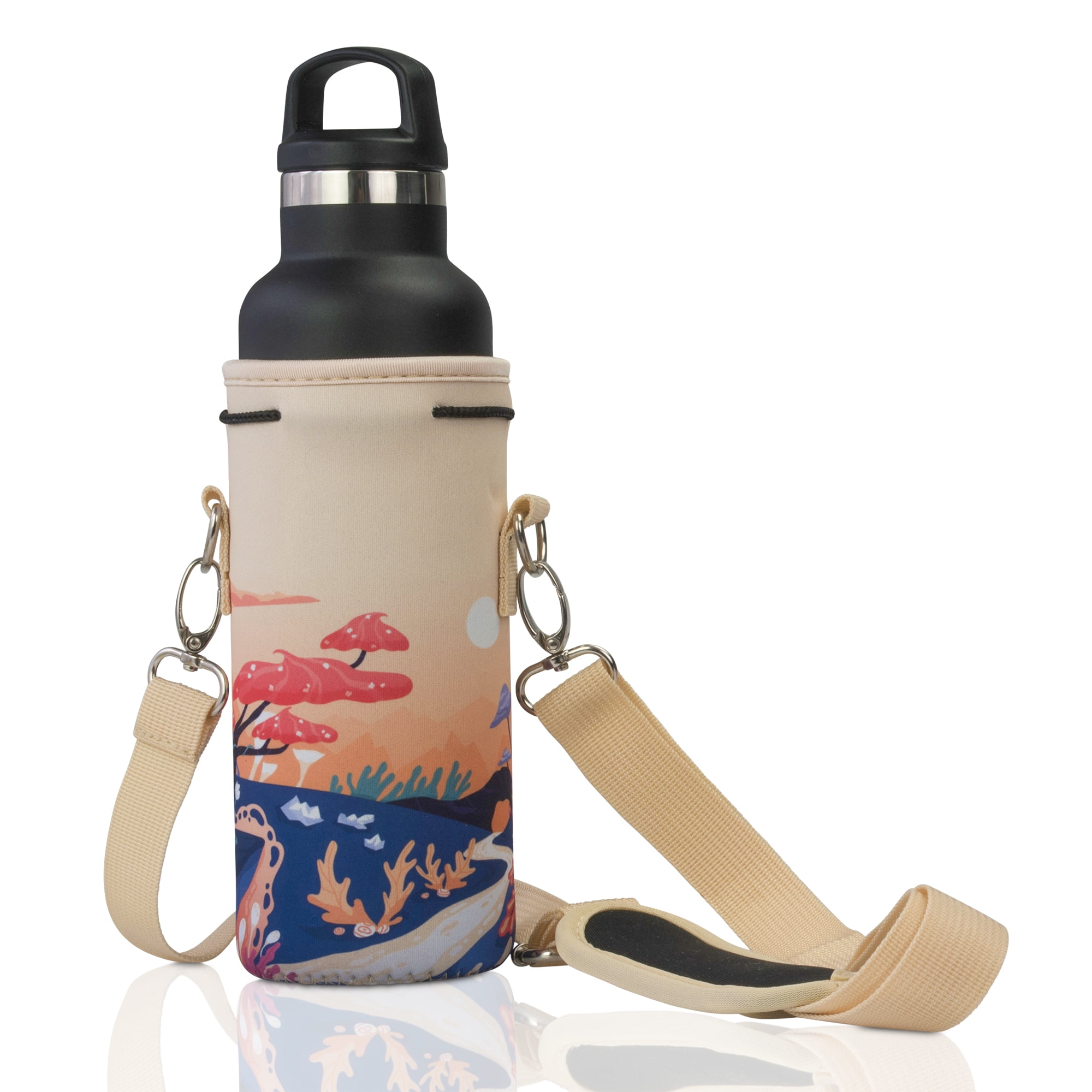 LARGE Water Bottle Carrier Neoprene Holder with Adjustable Padded