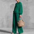 thumbnail image 5 of Mifsaly 2 Piece Linen Set for Women Crewneck Balloon Sleeve Tops and Lounge Trousers Trendy Going Out Travel Airport Vacation Matching Outfits, 5 of 6