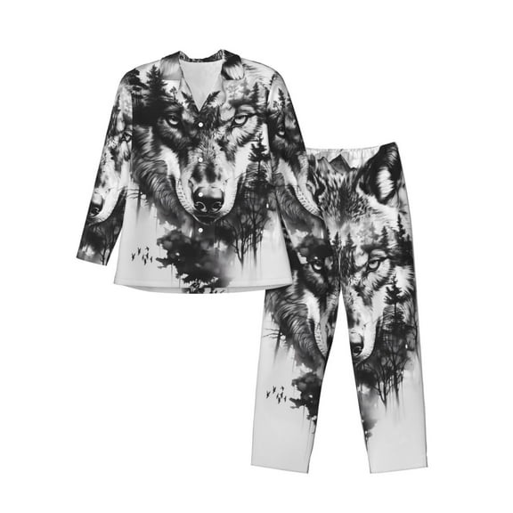 Kdxio Majestic Wolf Landscape Men’s Pajama Set Pajamas For Men 2 Piece PJ Set with Men Pajama Pants and Long Sleeve T-Shirt Lounge Set-