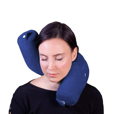 2-pack Travel Pillow Memory Foam Twist for Neck, Chin, Back, and Leg Support by Vertall - Comfortable, Lightweight and Adjustable with Machine Washable Cover - Navy & Gray