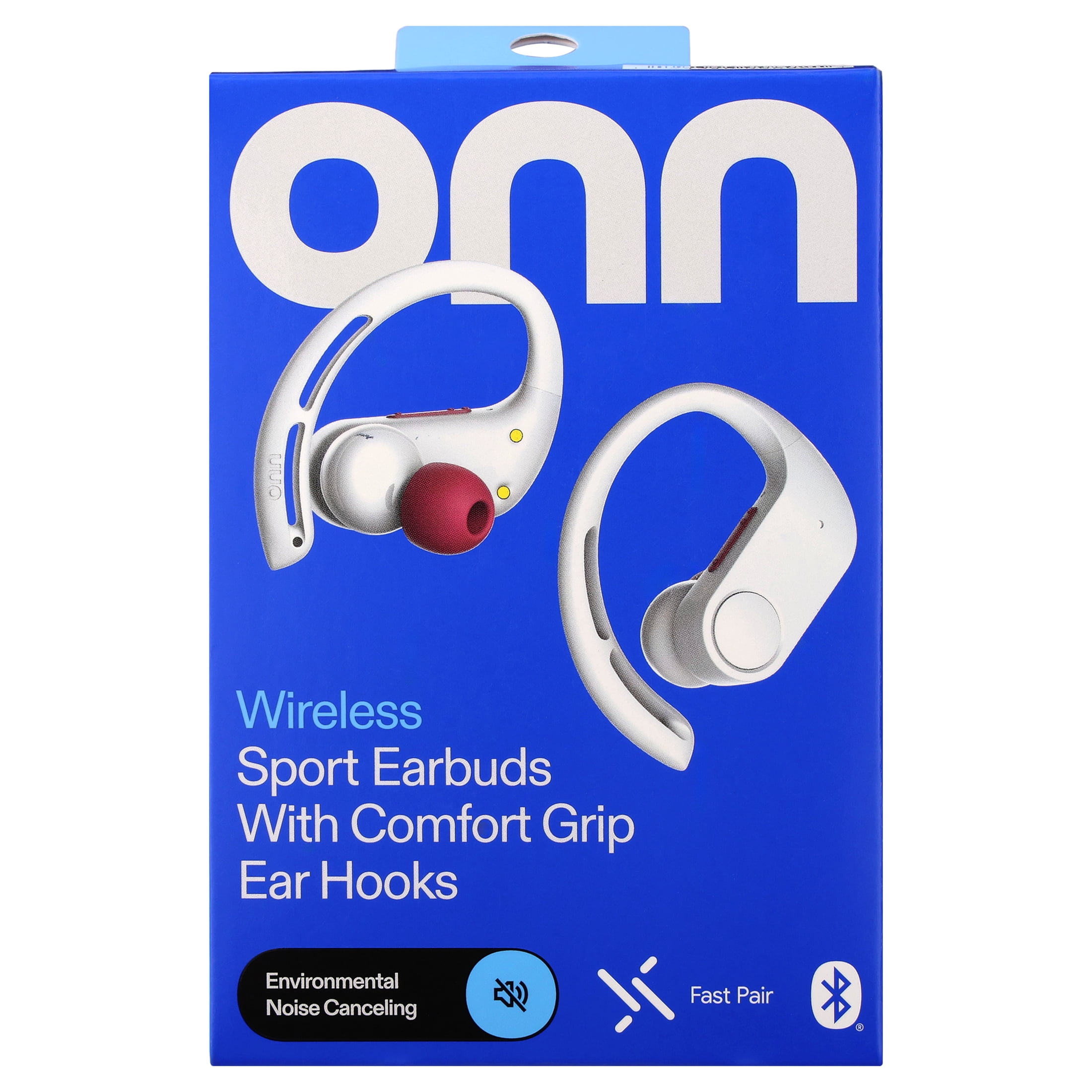 onn Wireless Sport Earbuds with Comfort Grip Ear Hooks, White