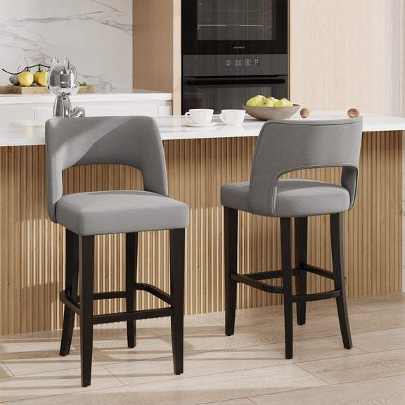 Modern Upholstered Bar Stools Set of 2 - 26 Inch Counter Height Barstools with Wood Legs, Ergonomic Fabric Kitchen Island Chairs with Backrest
