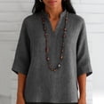thumbnail image 2 of DDAPJ pyju Cotton Linen Tops for Women 2026 3/4 Sleeve Solid Color V Neck T Shirt Side Slit Casual Summer Blouses Gray S, 2 of 8