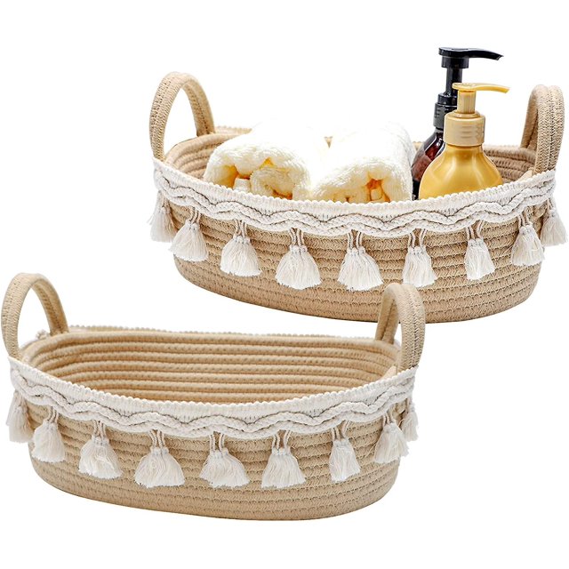 Pequeñas cestas tejidas cuerda de algodón del macramé de la cesta del almacenamiento de la decoración para organizar