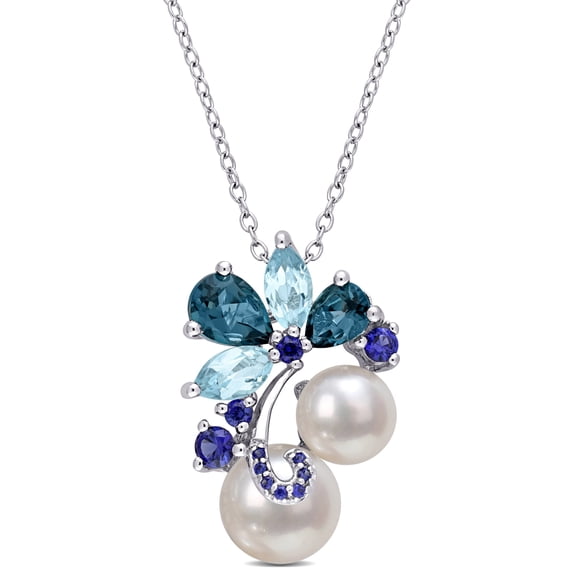 Everly Women's Cultured Freshwater Pearl and Multi-Gemstone Cluster Pendant with Chain