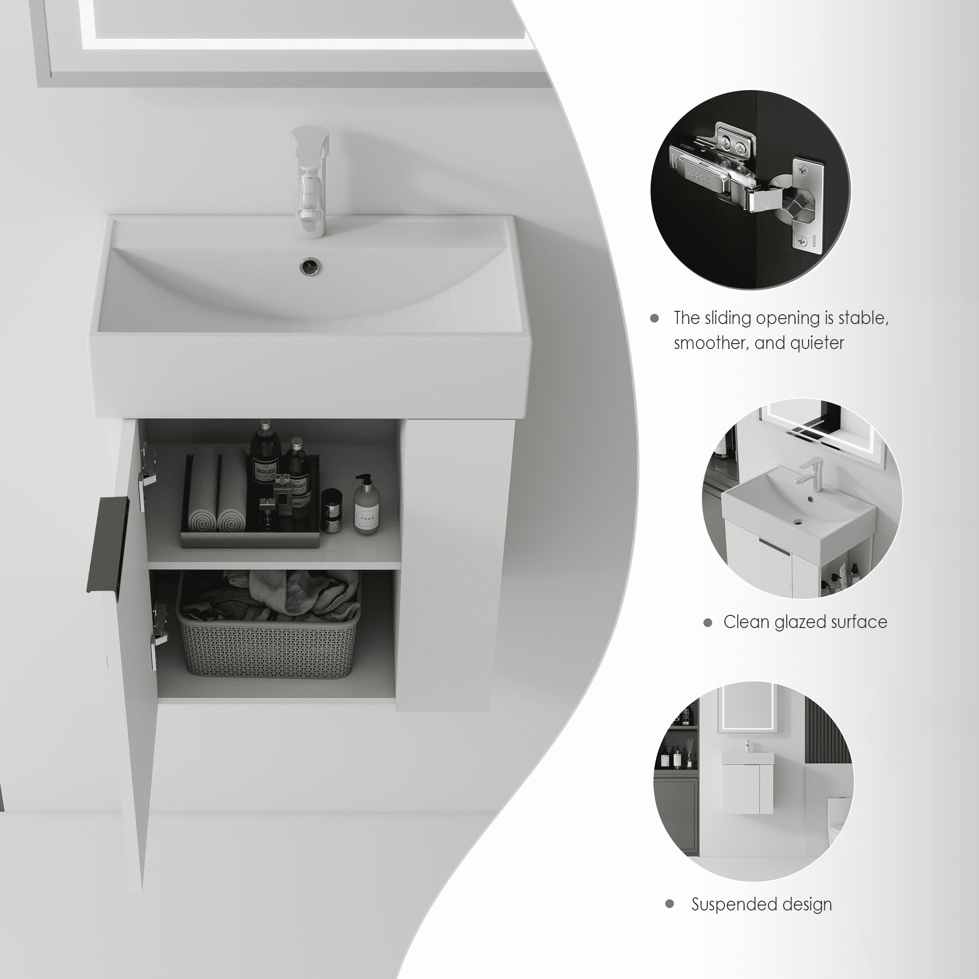 Leumius 21.6" Floating Bathroom Vanity with Ceramic Sink,Floating Bathroom Sink Cabinet for Small Space,Bathroom,White